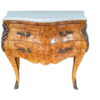 A 20th Century French Style Birds Eye Maple Bombe Chest of Drawers with Marble Top & Ormolu Mounts