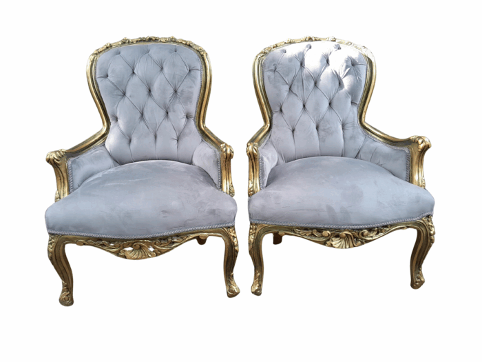 A Pair Of French Style Carved Wooden Gilded Armchairs