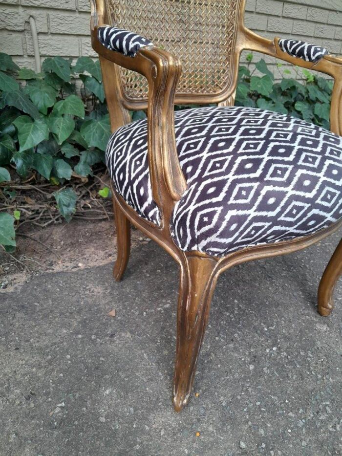A Pair Of French Style Rattan And Carved Wooden Gilded Armchairs - Image 5