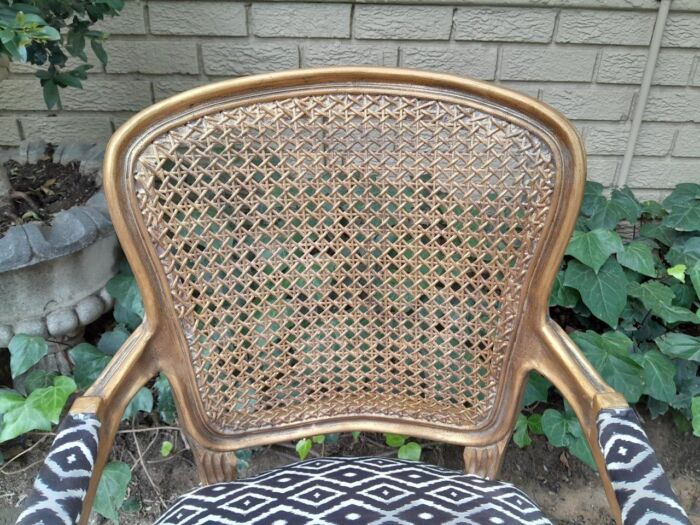 A Pair Of French Style Rattan And Carved Wooden Gilded Armchairs - Image 6