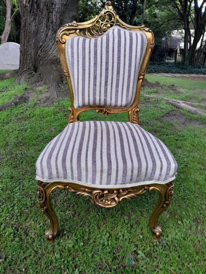 A Pair of French Rococo Style Carved Wooden Gilded Armchairs - Image 4