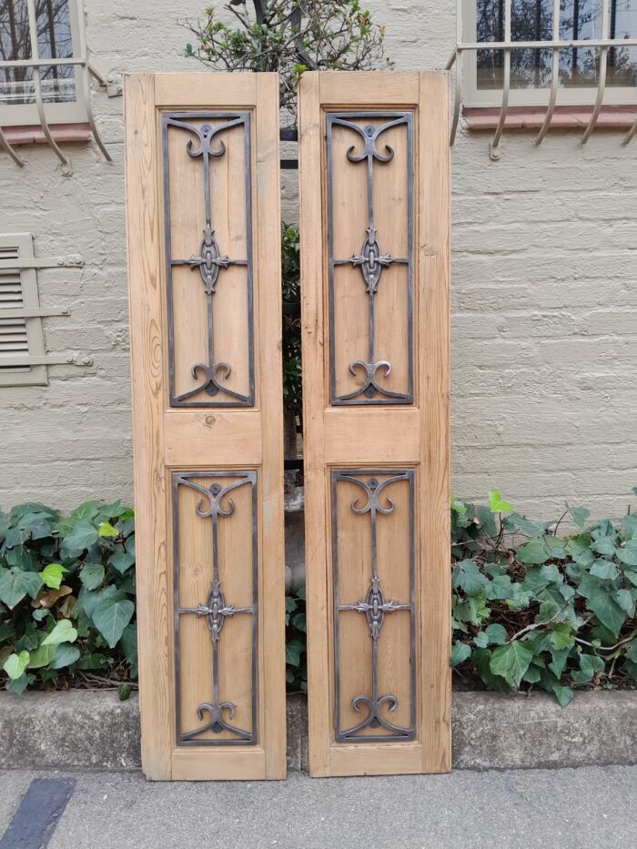 20th Century Pair of French Shutters with Bevelled Panels in a Contemporary Bleached Finish for Wall Décor