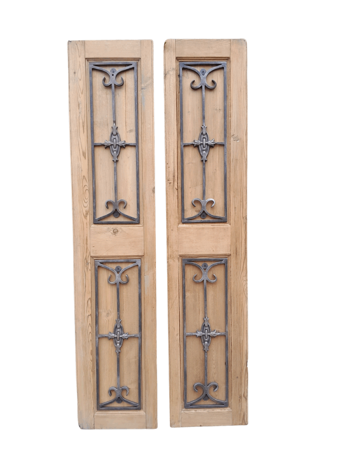 20th Century Pair of French Shutters with Bevelled Panels in a Contemporary Bleached Finish for Wall Décor