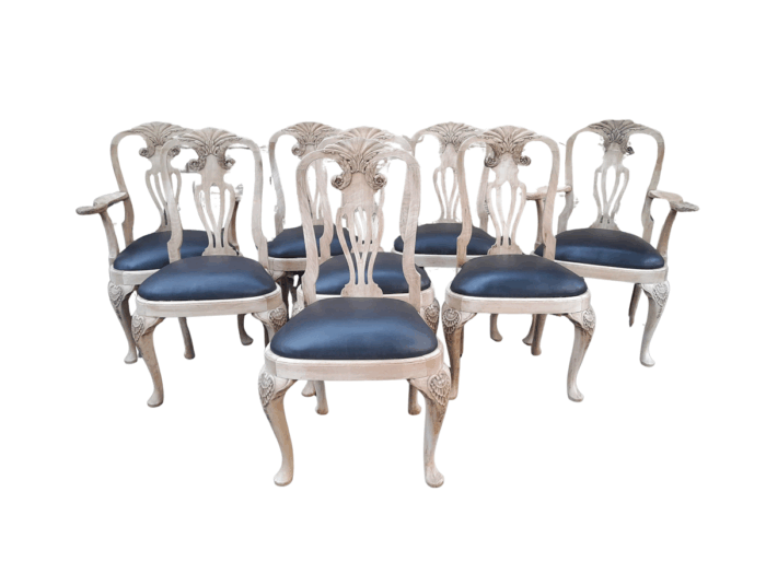 A 20th Century Set of Eight Chairs Including Two Carvers/Armchairs in A Bleached Contemporary Finish and Upholstered in Leather