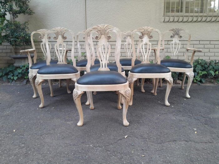 A 20th Century Set of Eight Chairs Including Two Carvers/Armchairs in A Bleached Contemporary Finish and Upholstered in Leather - Image 2