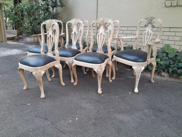 A 20th Century Set of Eight Chairs Including Two Carvers/Armchairs in A Bleached Contemporary Finish and Upholstered in Leather - Image 3