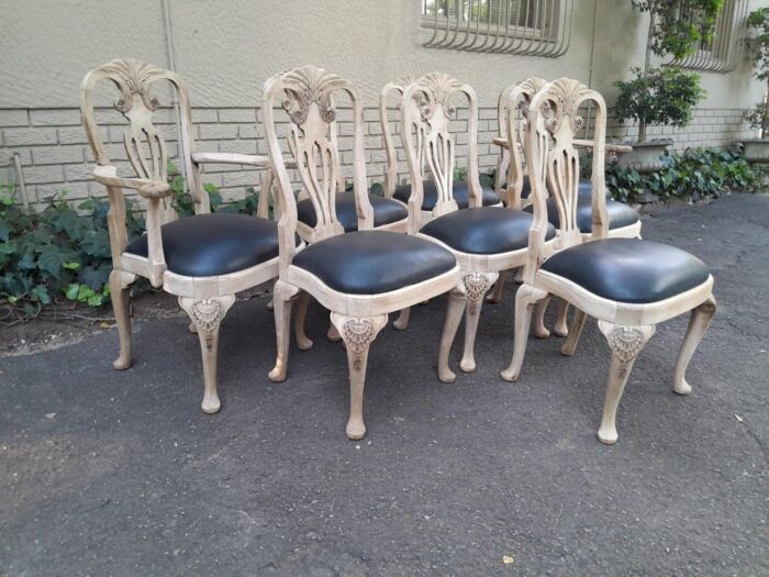 A 20th Century Set of Eight Chairs Including Two Carvers/Armchairs in A Bleached Contemporary Finish and Upholstered in Leather - Image 4