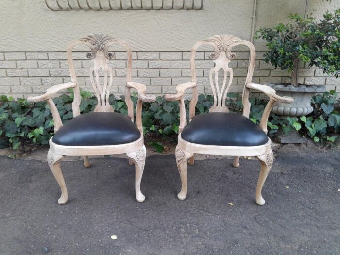 A 20th Century Set of Eight Chairs Including Two Carvers/Armchairs in A Bleached Contemporary Finish and Upholstered in Leather - Image 6