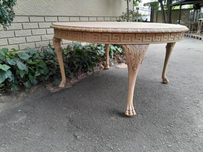 A 20th Century Heavily Carved Round Table in  a Contemporary Bleached Finish with Bevelled Mirror Top  - Image 5
