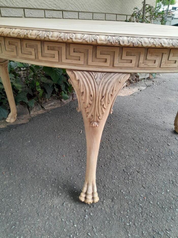 A 20th Century Heavily Carved Round Table in  a Contemporary Bleached Finish with Bevelled Mirror Top  - Image 6