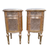 A Pair of French Style Ornately Carved Giltwood Pedestals / Side Tables with Marble Tops