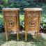 A Pair of French Style Ornately Carved Giltwood Pedestals / Side Tables with Marble Tops