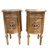 A Pair of French Style Ornately Carved Giltwood Pedestals / Side Tables with Marble Tops