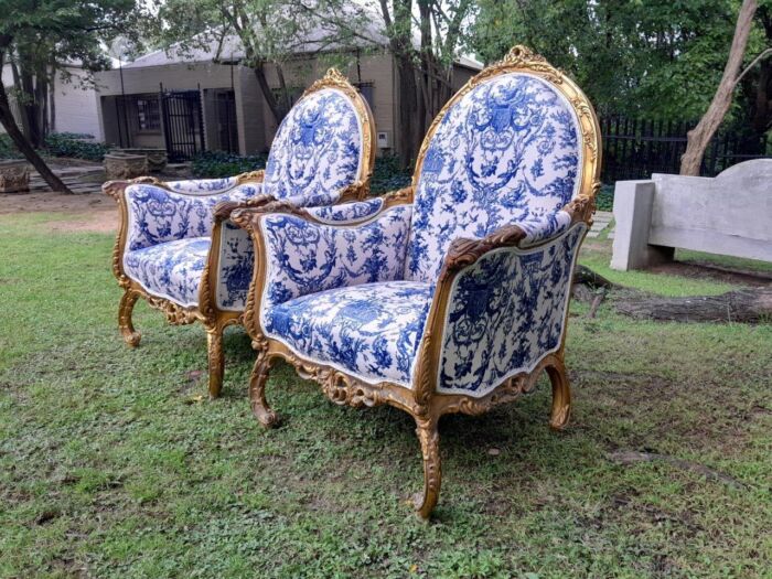 A 20th Century Pair of French Style Louis XVI Style Ornately Carved and Gilded Armchairs - Image 13