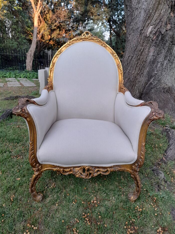A 20th Century Pair of French Style Louis XVI Style Ornately Carved and Gilded Armchairs - Image 5