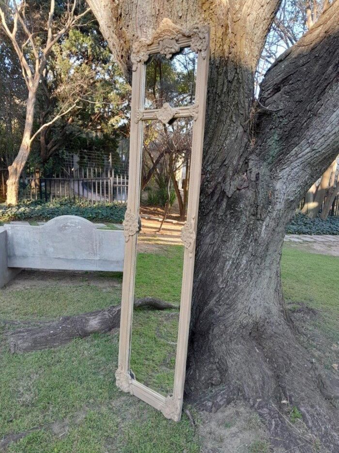 A French Style Ornately Carved And Bevelled Mirror In A Natural  /  Bleached Finish - Image 4