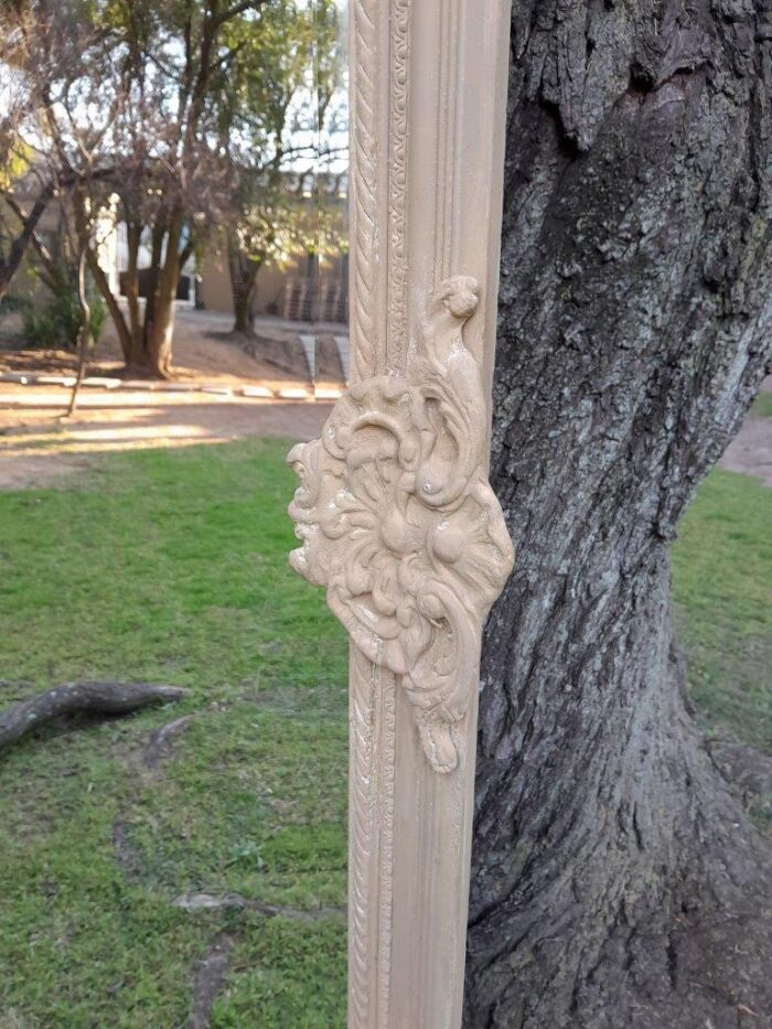 A French Style Ornately Carved And Bevelled Mirror In A Natural  /  Bleached Finish - Image 6
