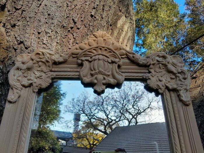 A French Style Ornately Carved And Bevelled Mirror In A Natural  /  Bleached Finish - Image 8