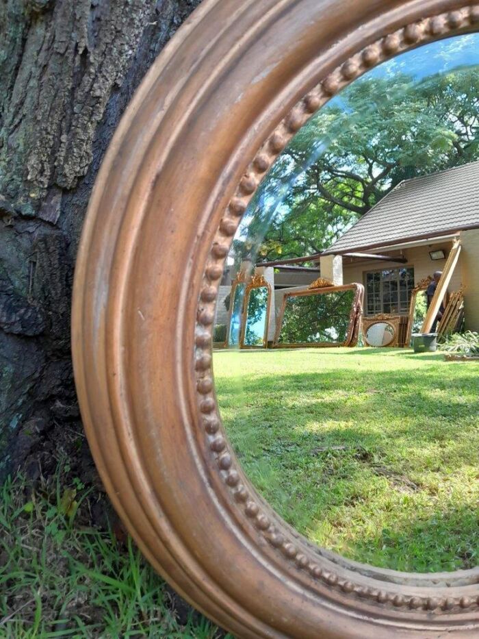 A French Style Circular Wooden Bevelled Mirror - Image 3