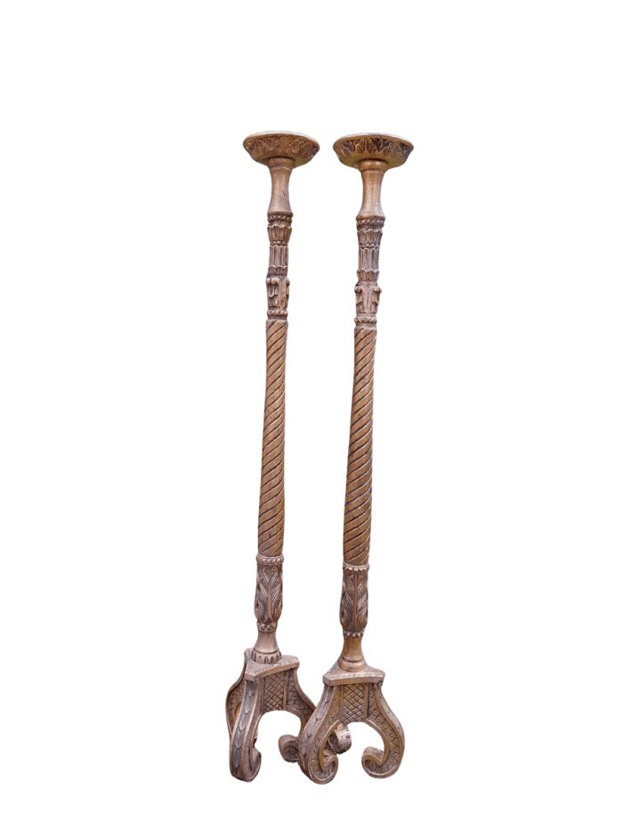 A Pair of Large Size French Style Hand Gilded Candle Holders