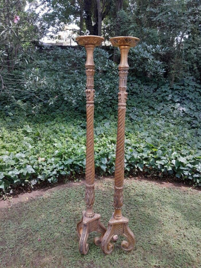 A Pair of Large Size French Style Hand Gilded Candle Holders - Image 2