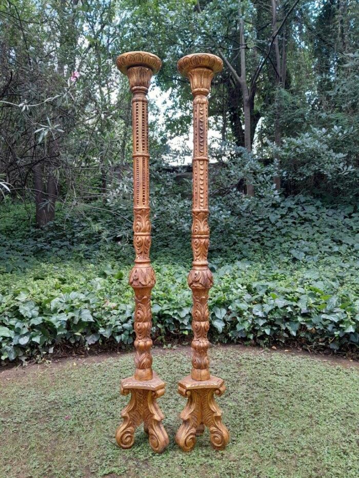 A Pair of Large Size French Style Hand Gilded Candle Holders