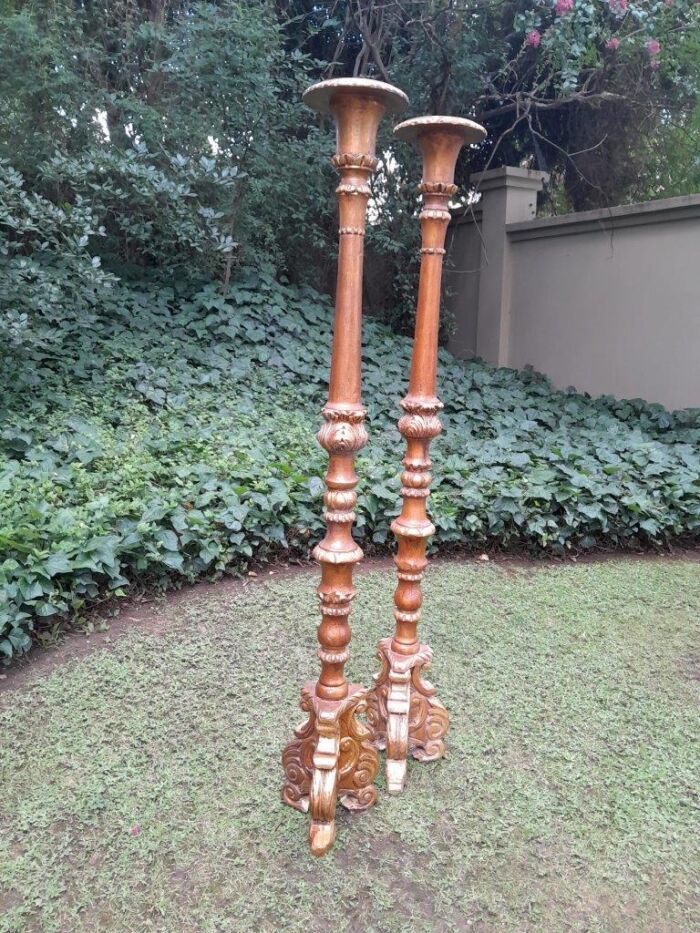 A Pair of Large Size French Style Hand Gilded Candle Holders - Image 3