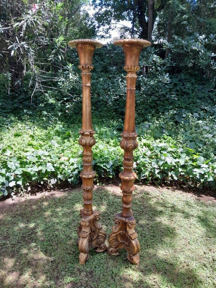 A Pair of Mid Size French Style Hand Gilded Candle Holders - Image 2
