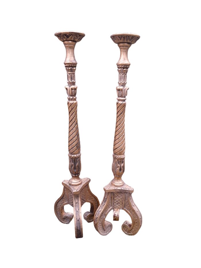 A Pair of Small Size French Style Hand Gilded Candle Holders