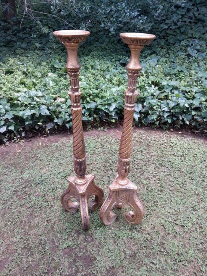 A Pair of Small Size French Style Hand Gilded Candle Holders - Image 2
