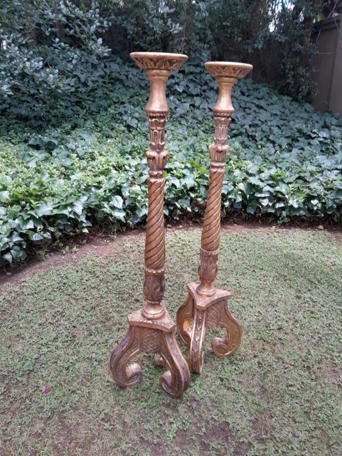 A Pair of Small Size French Style Hand Gilded Candle Holders - Image 3