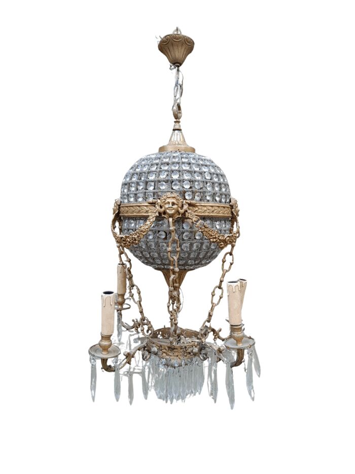 A 20th Century Brass Gilt Monumental Empire French Style Chandelier with Crystals