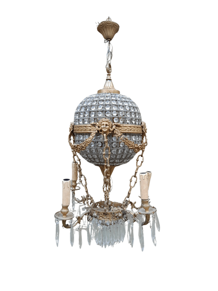 A 20th Century Brass Gilt Monumental Empire French Style Chandelier with Crystals