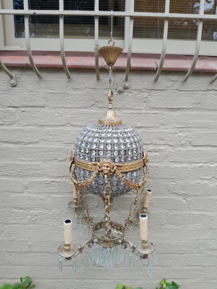 A 20th Century Brass Gilt Monumental Empire French Style Chandelier with Crystals - Image 2