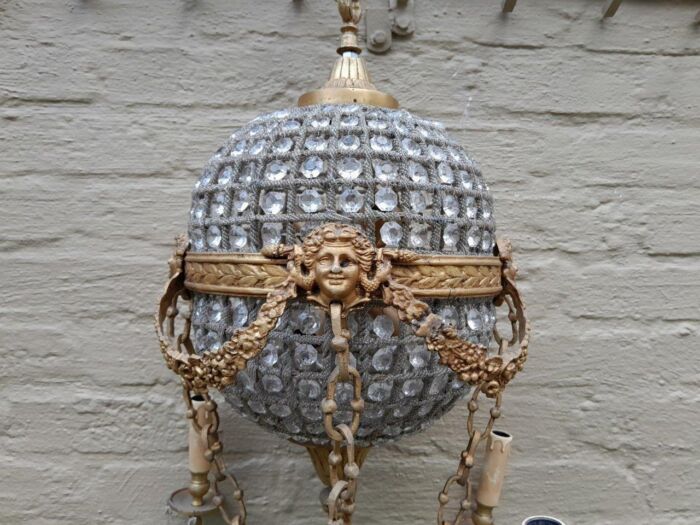 A 20th Century Brass Gilt Monumental Empire French Style Chandelier with Crystals - Image 4