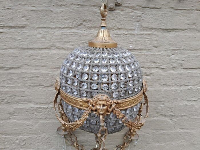 A 20th Century Brass Gilt Monumental Empire French Style Chandelier with Crystals - Image 5