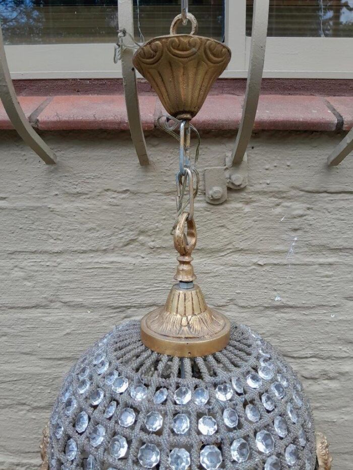A 20th Century Brass Gilt Monumental Empire French Style Chandelier with Crystals - Image 6