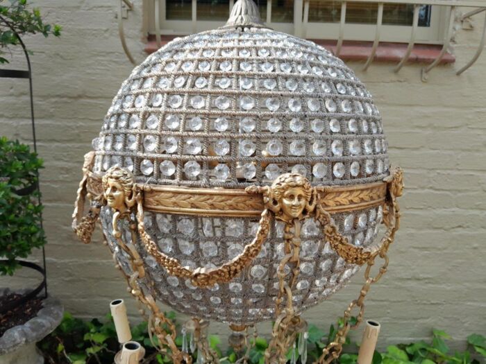 A 20th Century Brass Gilt Monumental Empire French Style Chandelier with Crystals - Image 4