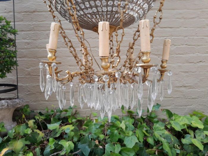 A 20th Century Brass Gilt Monumental Empire French Style Chandelier with Crystals - Image 5