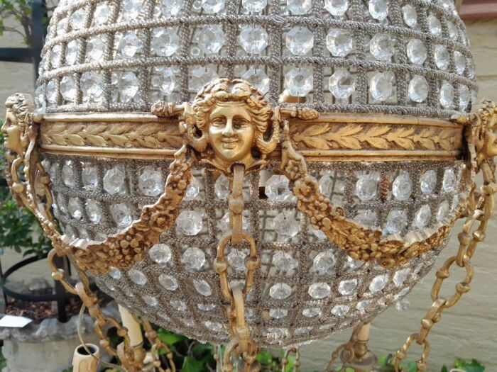 A 20th Century Brass Gilt Monumental Empire French Style Chandelier with Crystals - Image 7