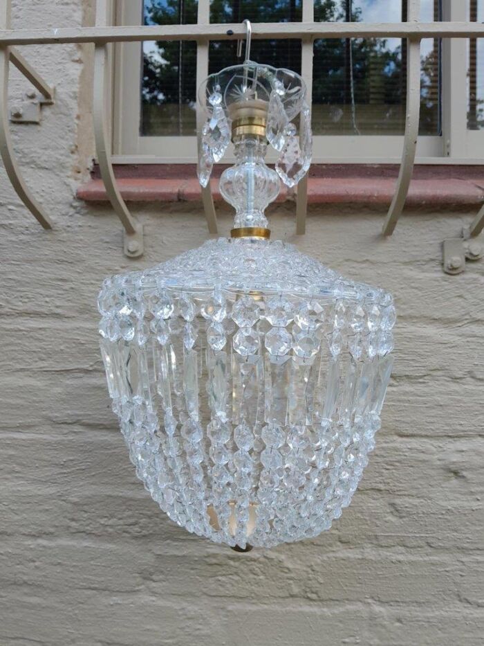 A French Style Brass and Crystal Plate Chandelier
