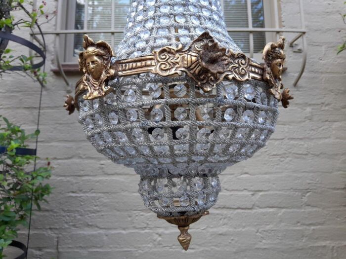 A French Style Pair of Brass Gilt Monumental Empire Chandeliers - Image 6