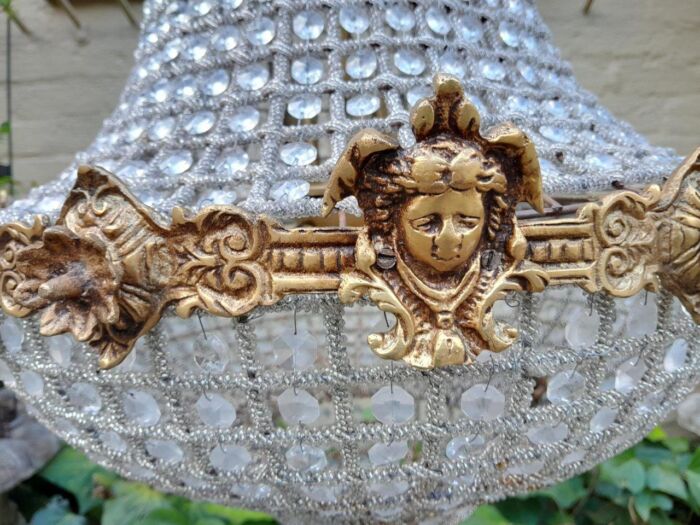 A French Style Pair of Brass Gilt & Aged Monumental Empire Style Chandeliers - Image 6