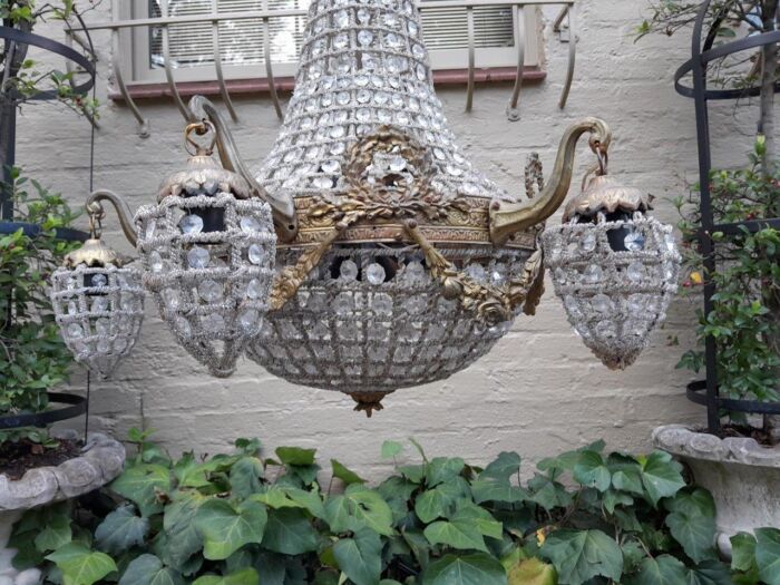 A Brass Gilt & Aged Monumental Empire French Style Chandelier - Image 3