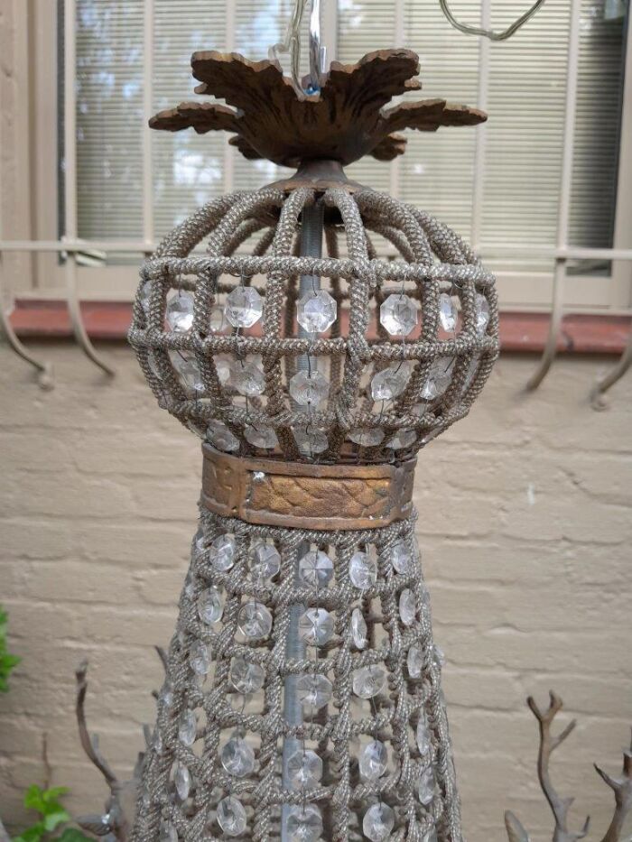 A Brass Gilt & Aged Monumental Empire French Style Chandelier with Deer Head Figures - Image 5