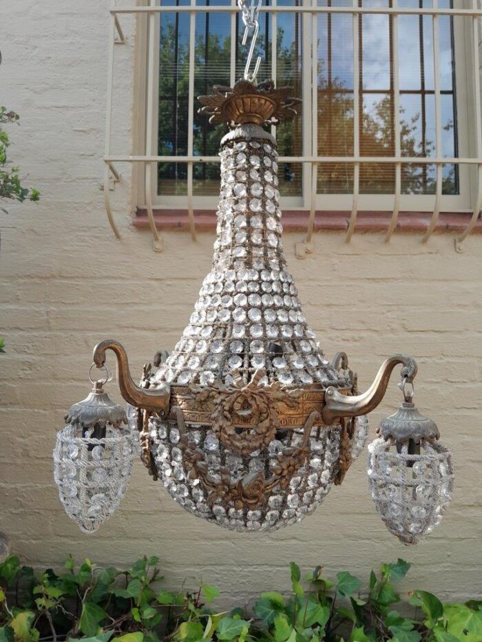 A Brass Gilt & Aged Monumental Empire French Style Chandelier