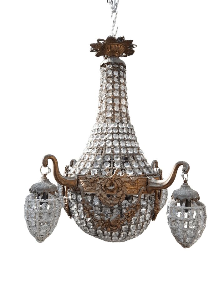 A Brass Gilt & Aged Monumental Empire French Style Chandelier