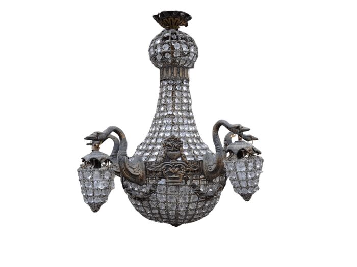 A Brass Gilt & Aged Monumental Empire French  Style Chandelier