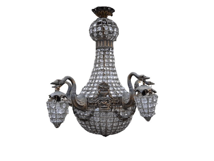A Brass Gilt & Aged Monumental Empire French  Style Chandelier