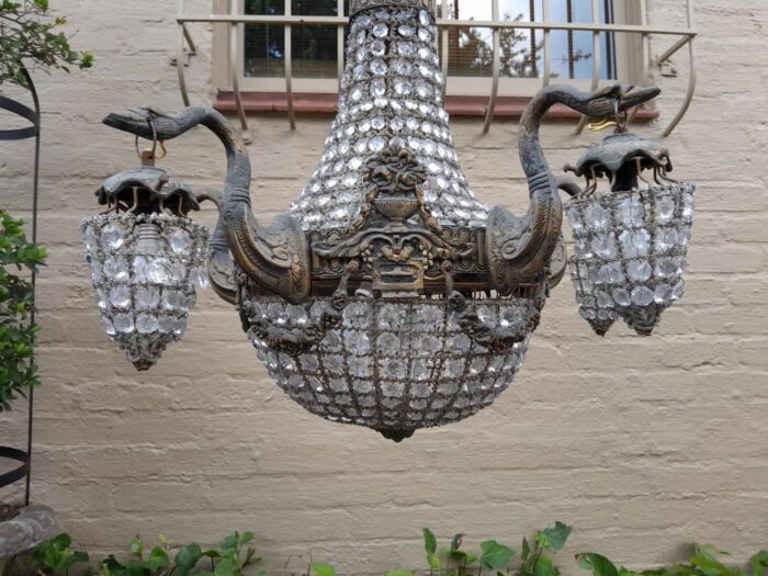 A Brass Gilt & Aged Monumental Empire French  Style Chandelier - Image 4